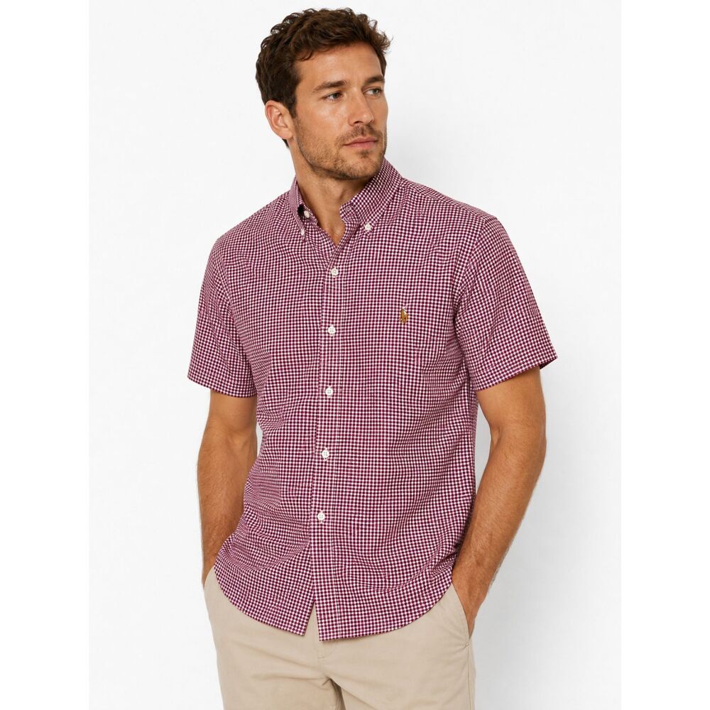 Ralph Lauren Slim Fit Red White Button Down Shirt Men's L Short Sleeve Cotton